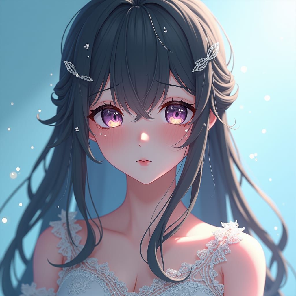 Crying Girl in Lace: Detailed 3D Anime Art