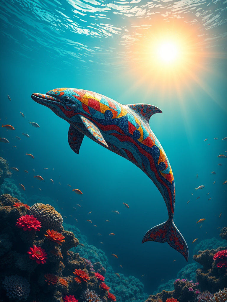 Mosaic Dolphin in Ocean Fantasy Concept Art