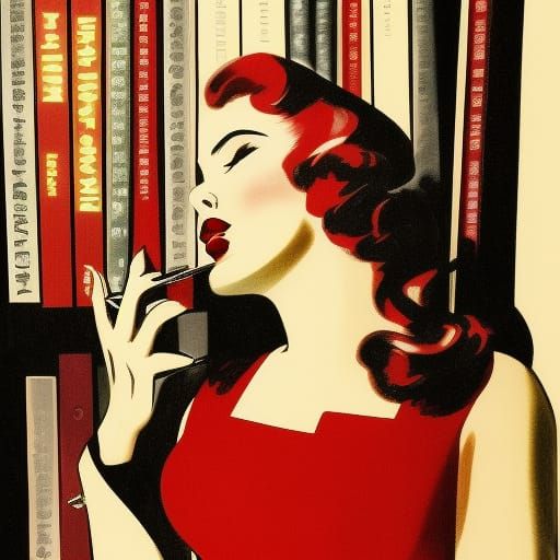 Femme Fatale in Noir Library Setting