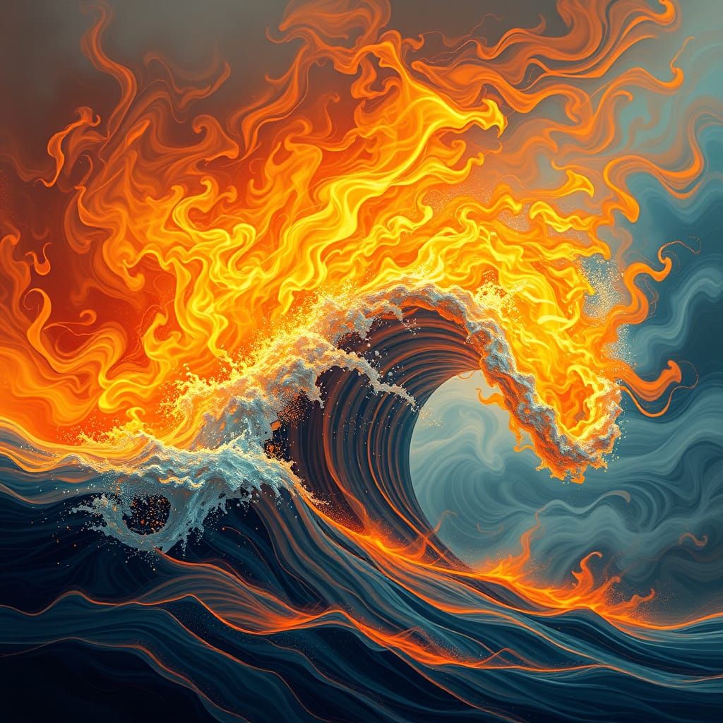 Clash of Fire and Water in Futuristic Style