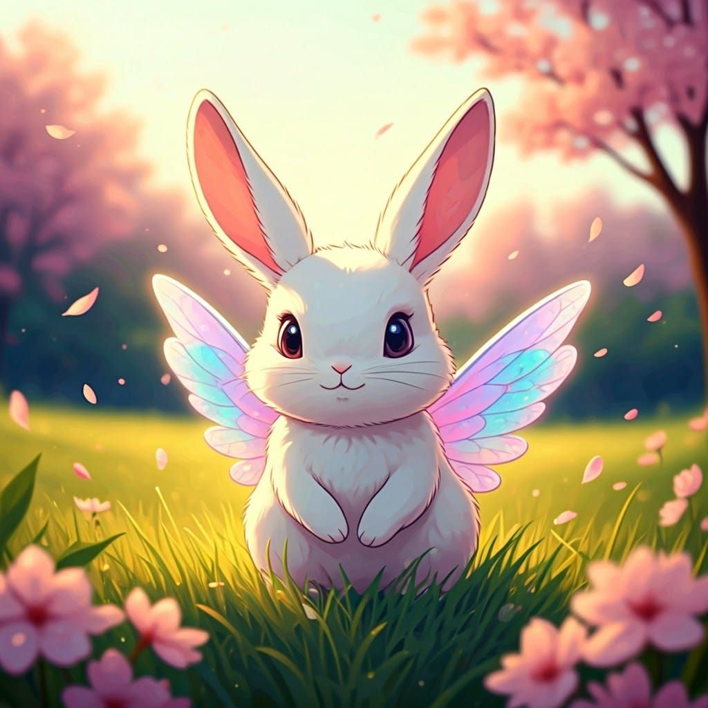 Pastel Winged Bunny in Anime Manga Style
