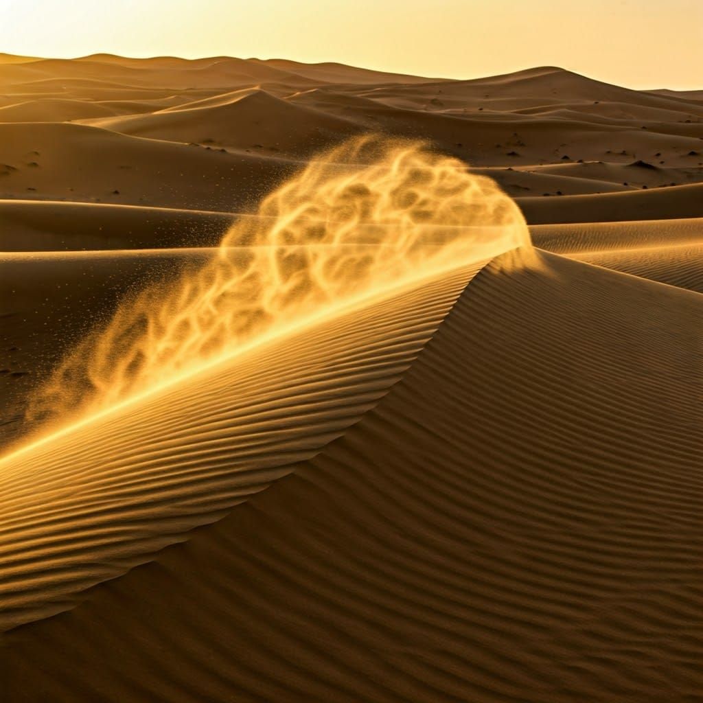 Golden Sandstorm in the Desert Landscape