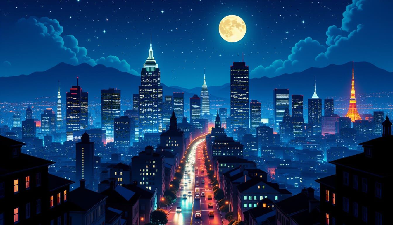 Fantasycore Night Cityscape: Maximalist Photoillustration