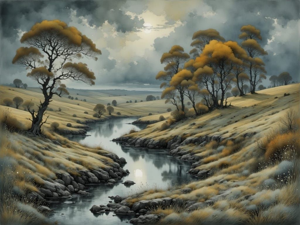 Landscape in the Style of a Traditional Danish Watercolor