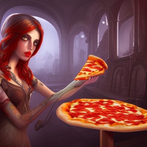 Detailed Matte Painting of a Pizza Eater