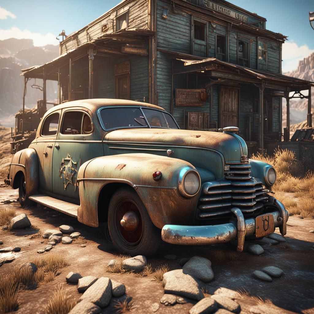 Vintage Car in Fallout Game: 3D Cinematic Render