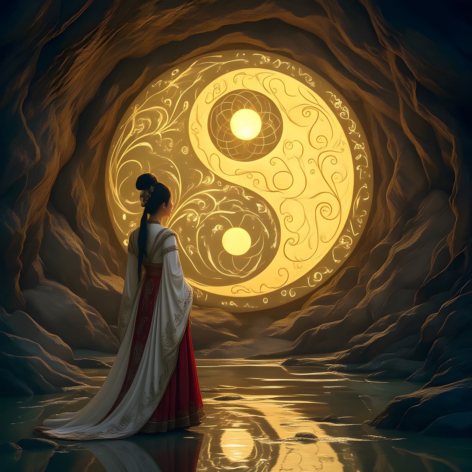 Exotic Crystal Ying Yang in Cave Wall