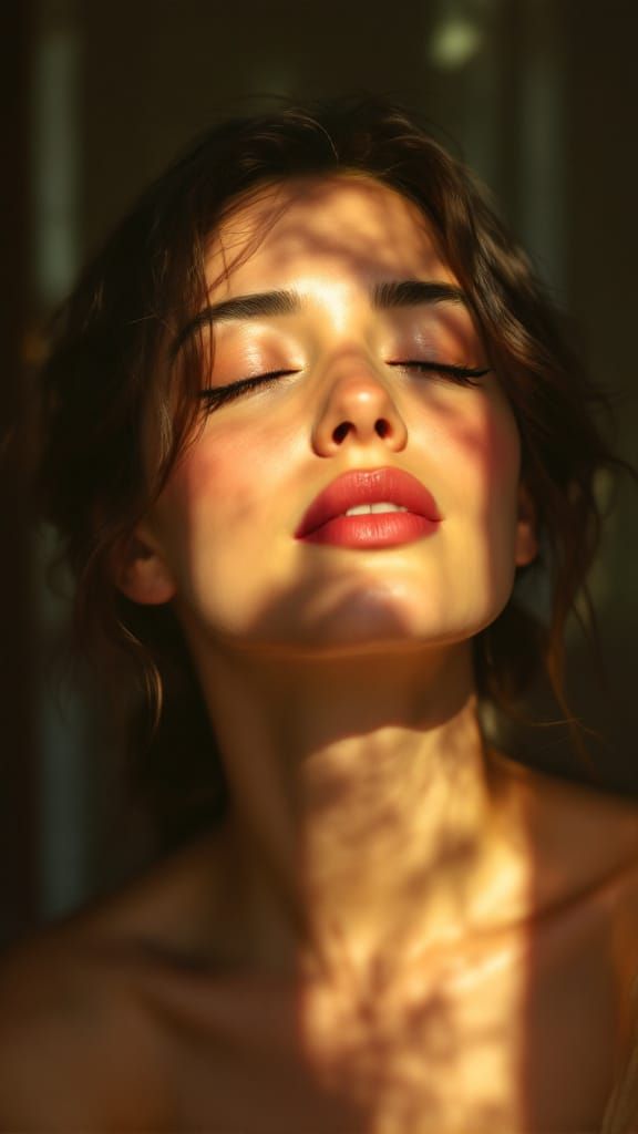 Sun-Kissed Portrait of a Woman in Peaceful Reverie