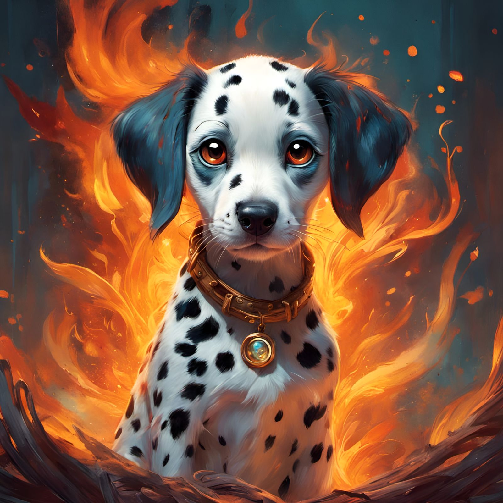 Flaming Dalmatian Portrait Inspired by Pixar and CGSociety