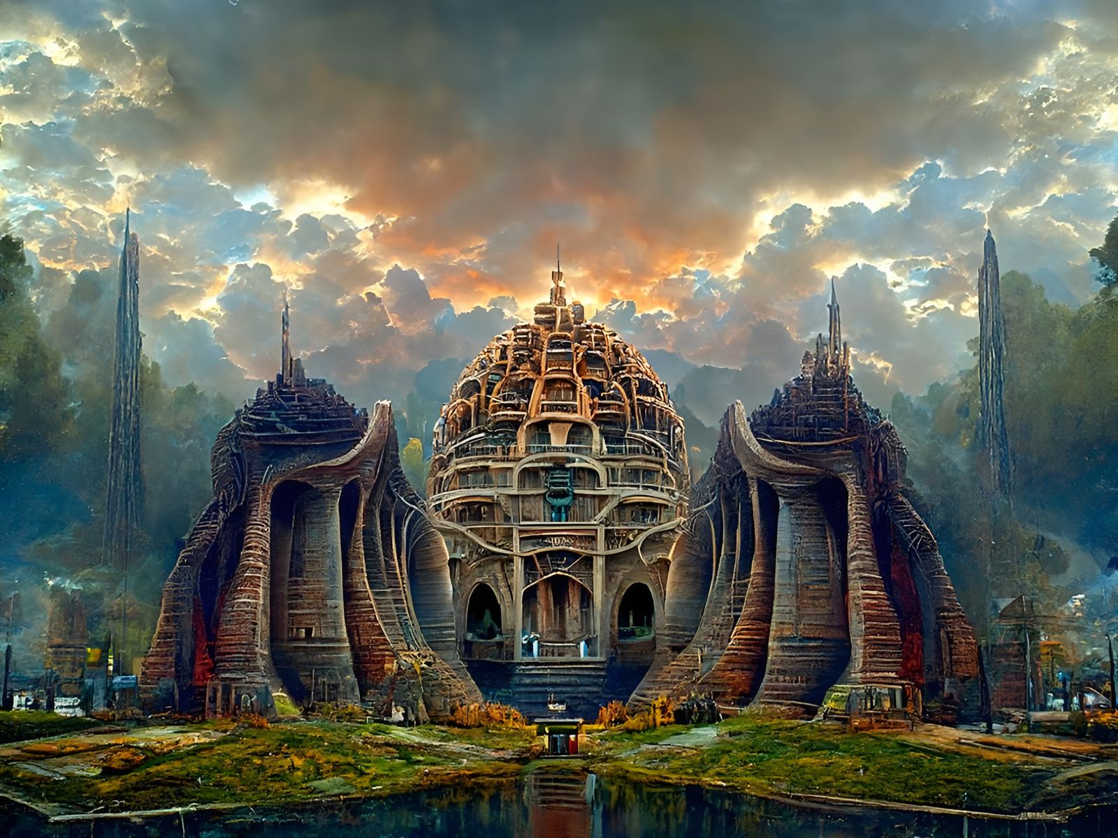 Elaborate New Age Temple Architecture in Rich Colors