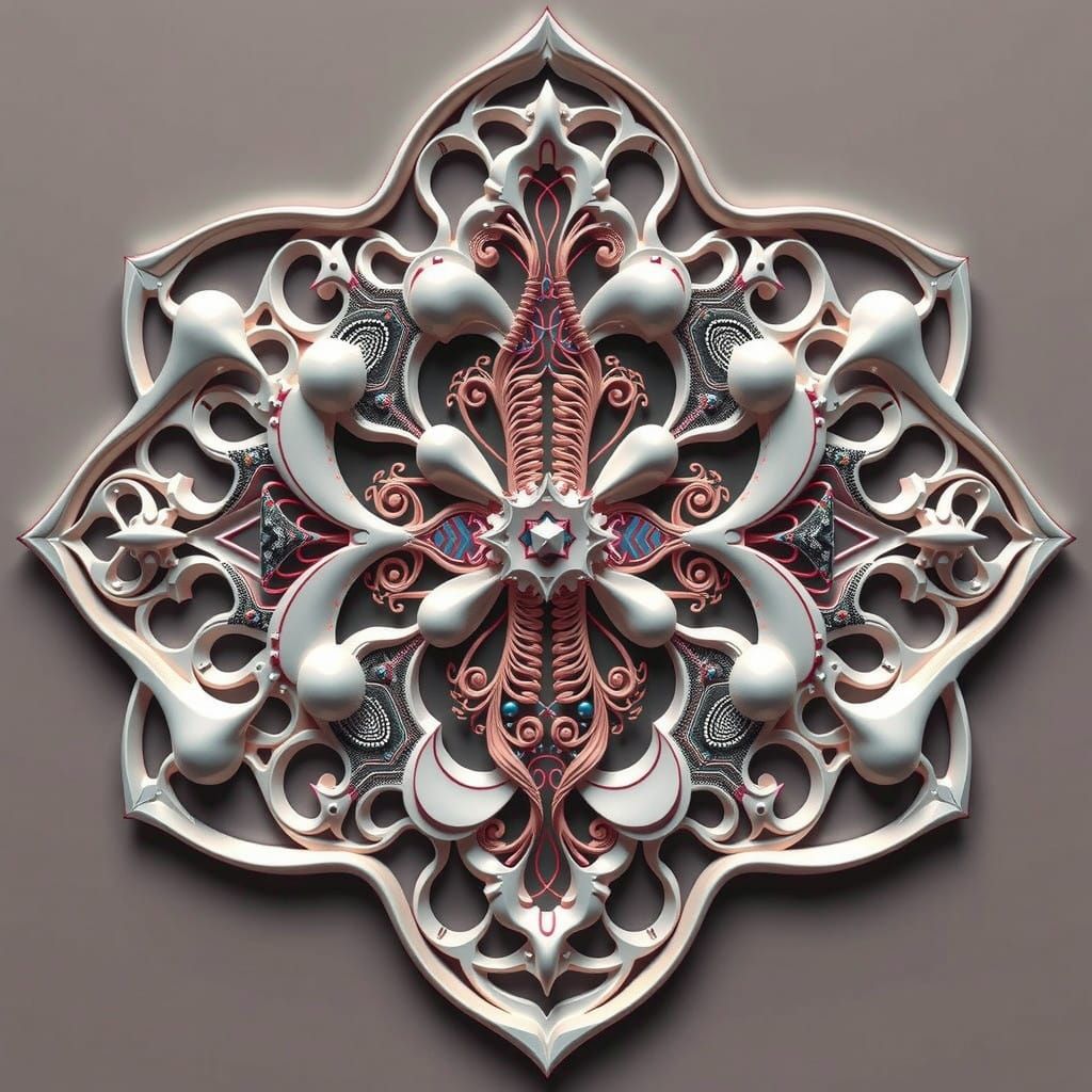 Futuristic Biomechanical Fractals in Neon Harmony