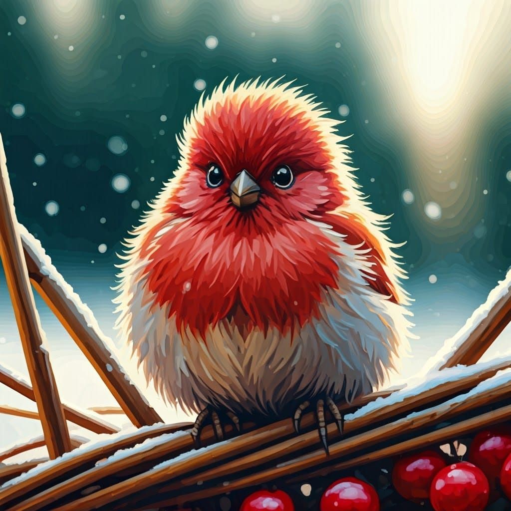 Robin Sheltering on Holly: Watercolor Painting