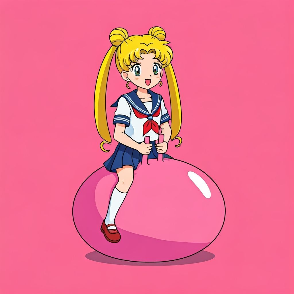 Usagi Tsukino Bouncing on Pink Hopper Ball