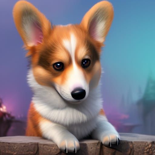 Realistic Corgi Puppy in Detailed Matte Painting