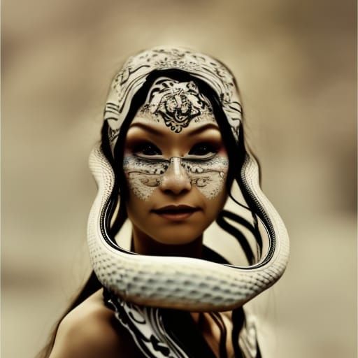 Hyperrealistic White Snake Woman in High Definition