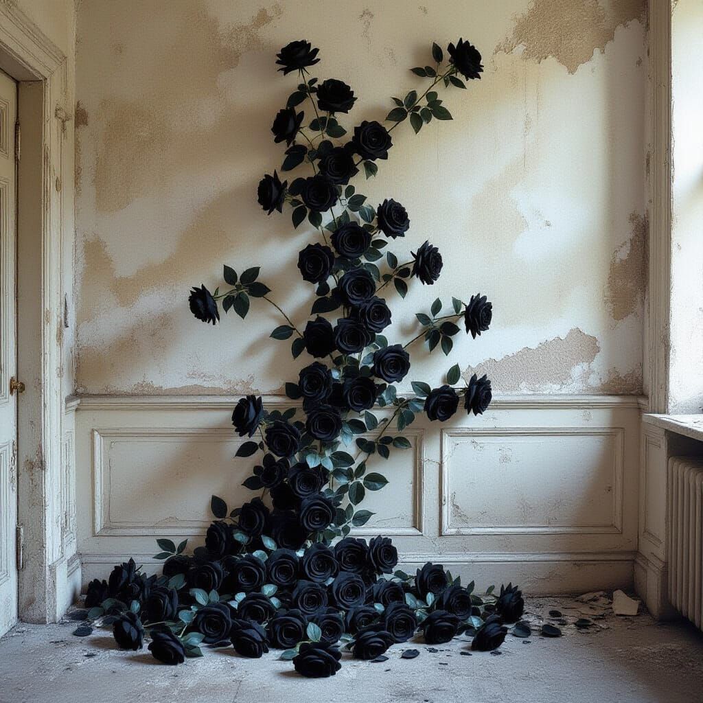 Abandoned Mansion Overrun by Black Roses