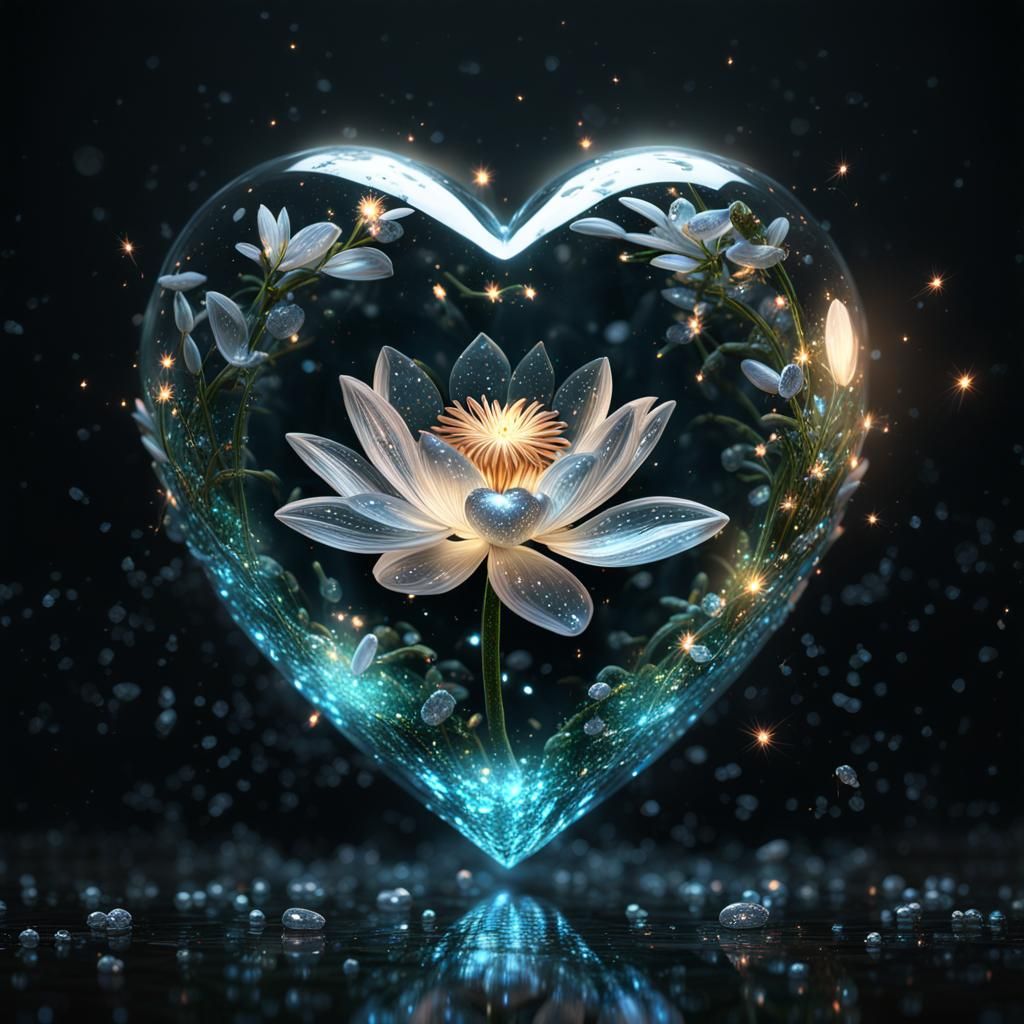 Crystalline Heart with Lotus Flower in CGI Art