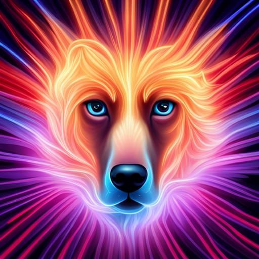 Neon Dog Face in Swirling Lights