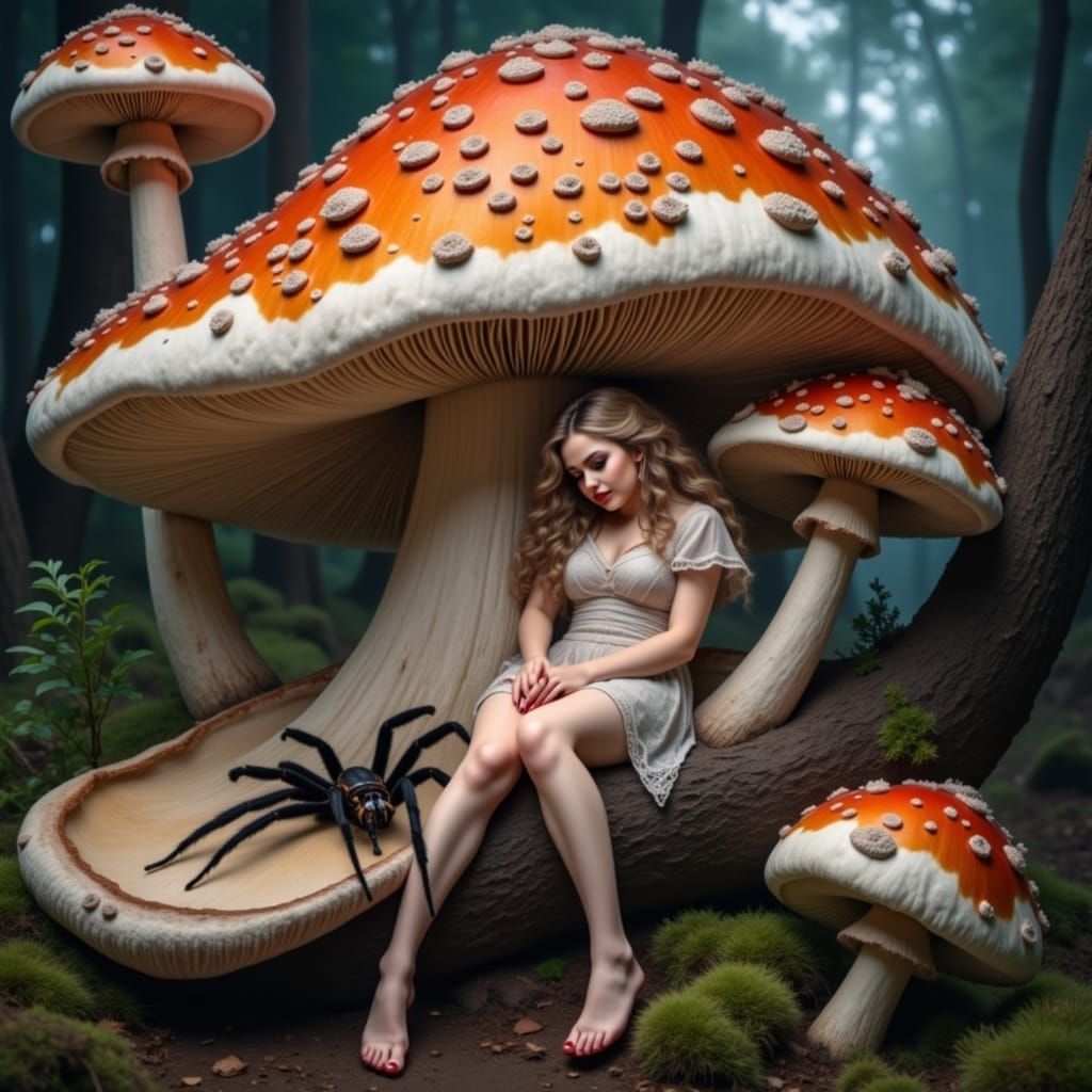 Gothic Beauty Captured on Giant Mushroom