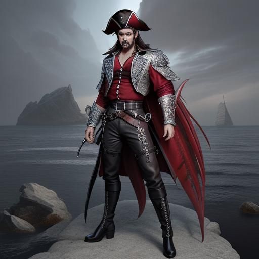 Detailed Matte Painting of a Male Triton Pirate