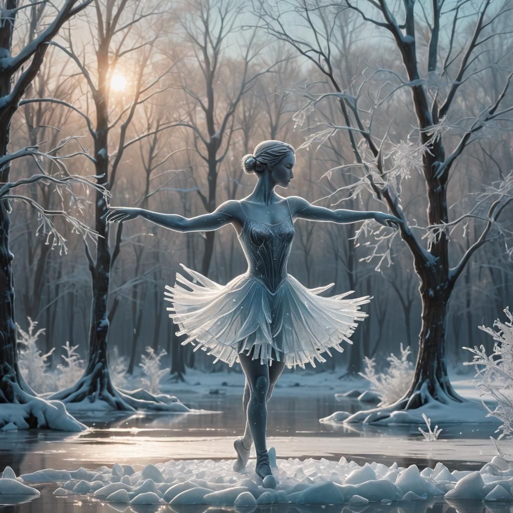 Ice Ballerina Sculpture in Magical Realism Style
