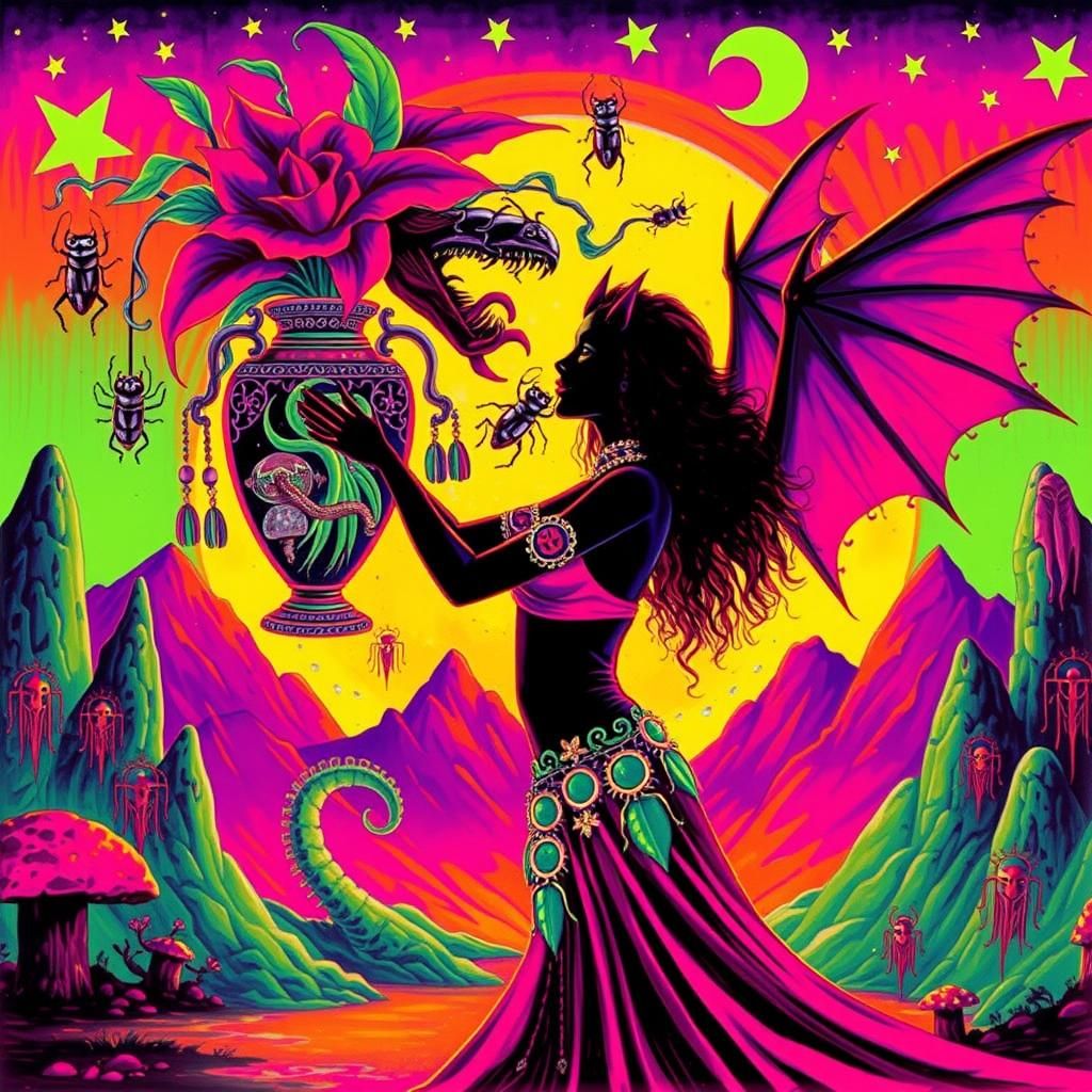 Bat-Headed Dancer in Pagan Mountains, Psychedelic Art