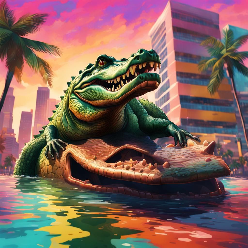 Realistic Alligator in Miami City: GTA VI Concept Art