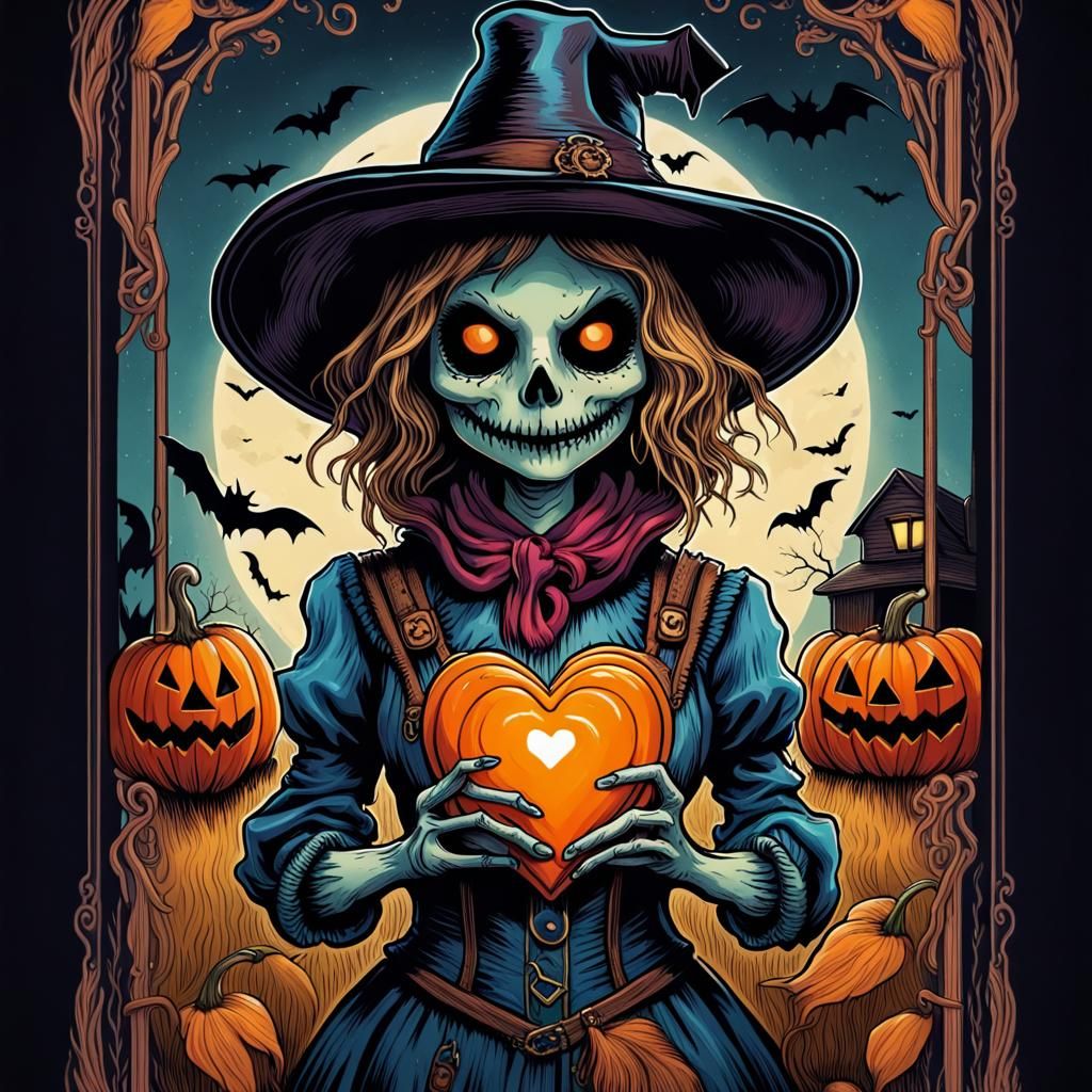 Halloween Tarot Card: Ghoul Scarecrow in Dan Mumford Style