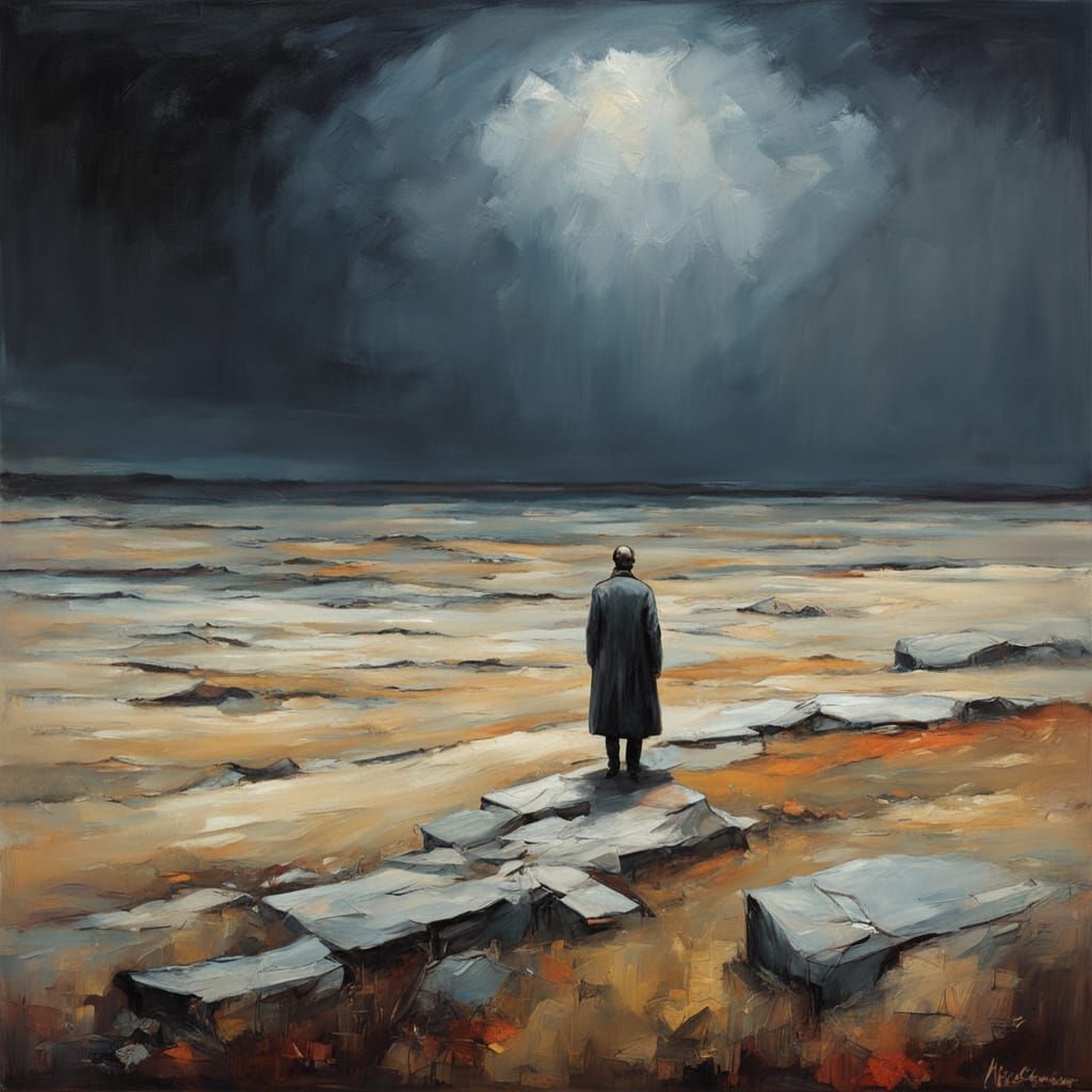 Existentialism: Oil Painting of Solitude and Choice