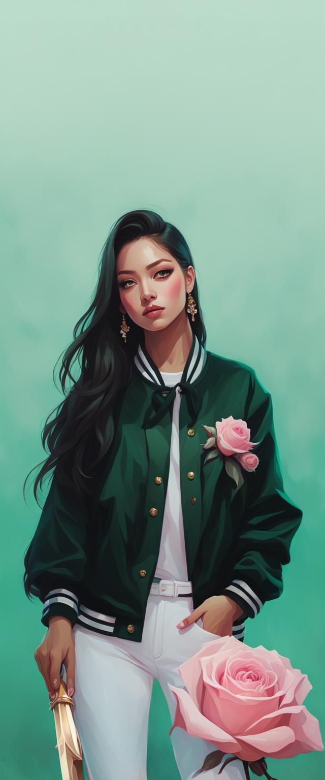 Jennie Kim Portrait in Digital Art Nouveau Style
