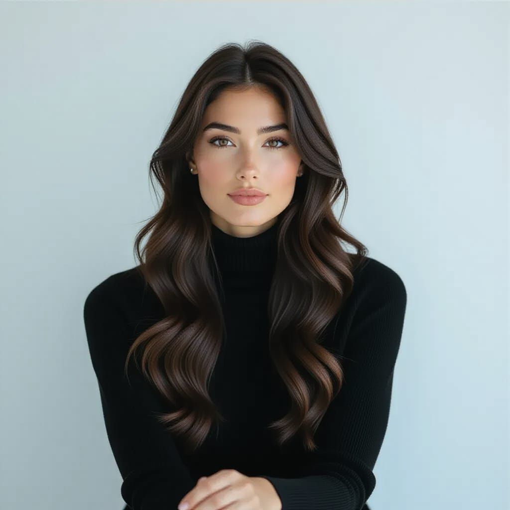 Elegant Studio Portrait of Woman with Dark Hair