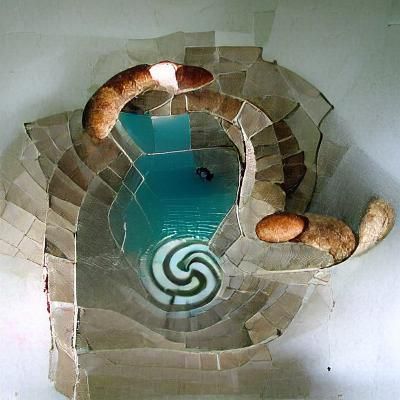 Surreal Liminal Pool with Staircase