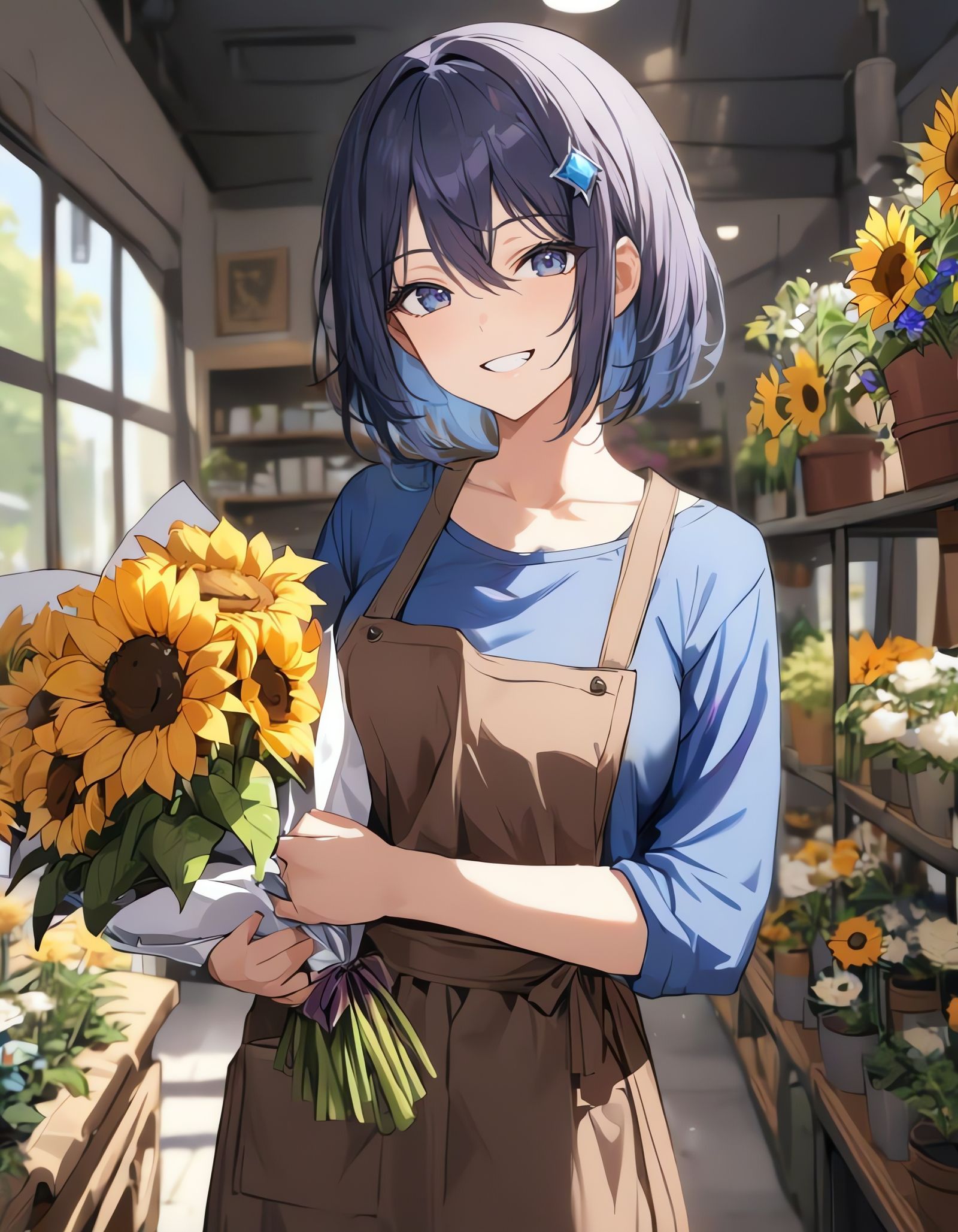 Joyful Florist with Sunflower Bouquet