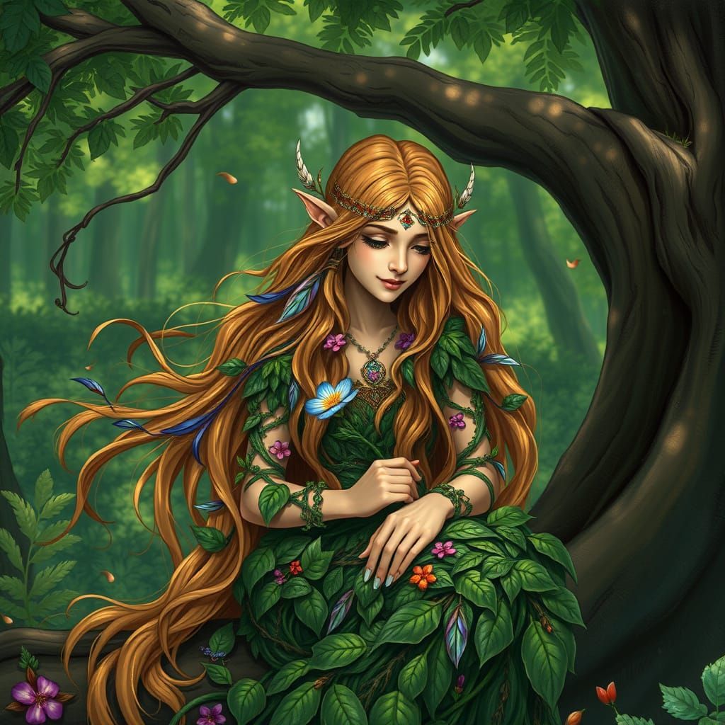 Woodland Goddess in Lush Forest Glade