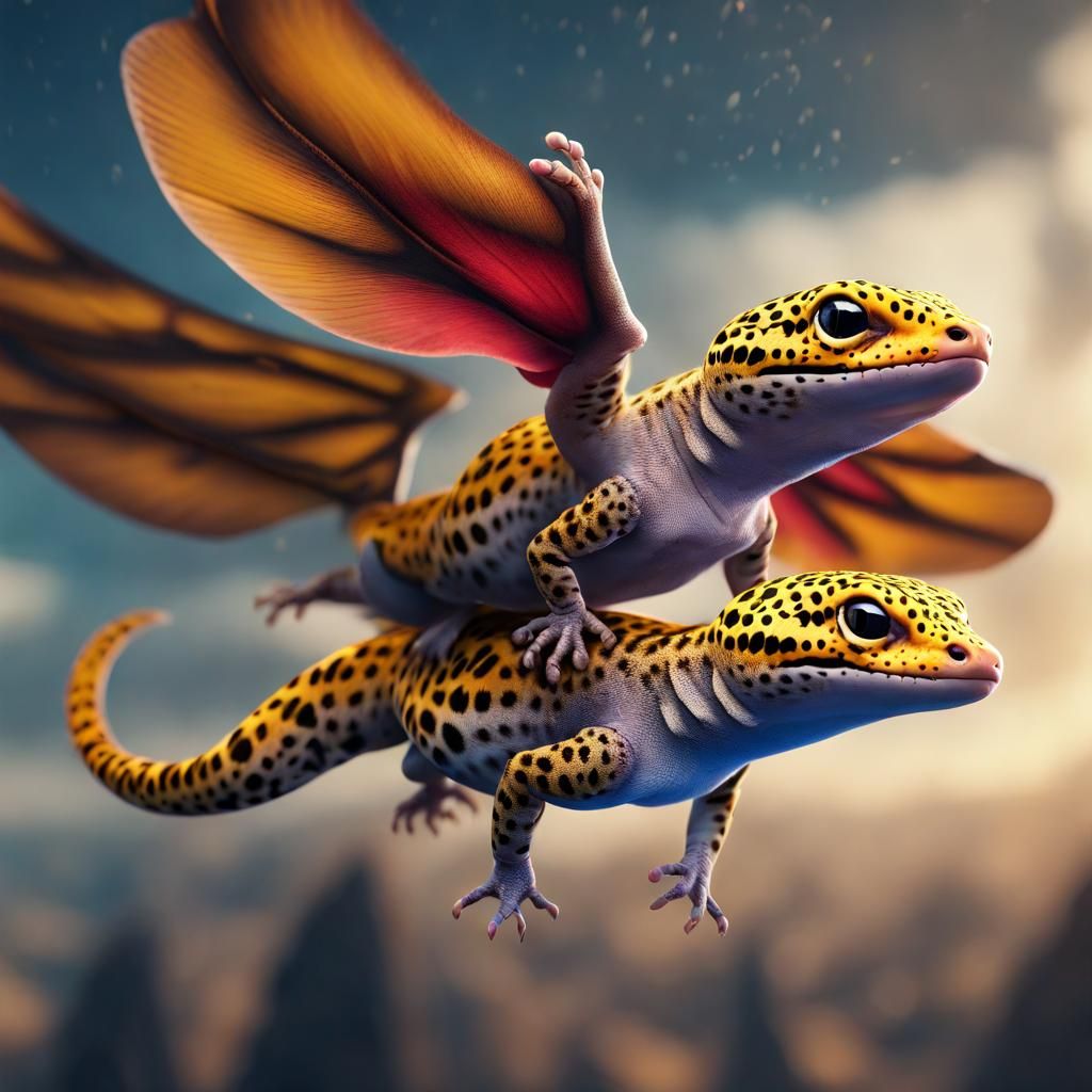 Two-Headed Winged Leopard Gecko Fantasy Concept Art