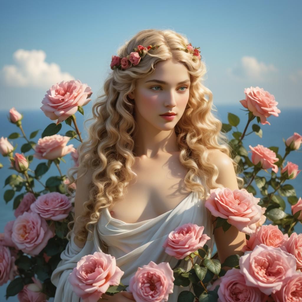 Aphrodite Surrounded by Roses Digital Art