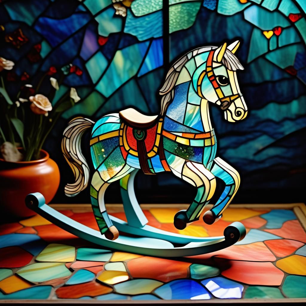 Stained Glass Rocking Horse in Mosaic Style