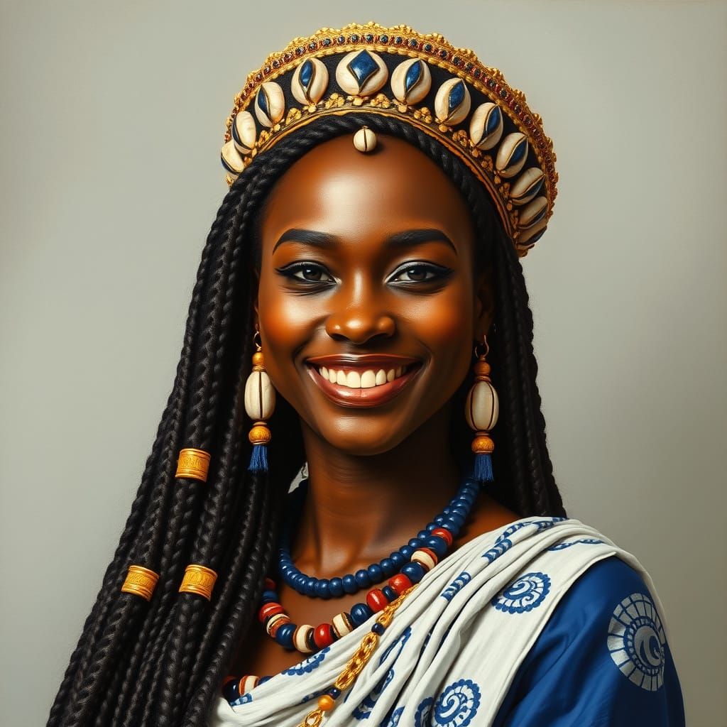 Regal Black Woman in Nubian Costume with Intricately Woven B...