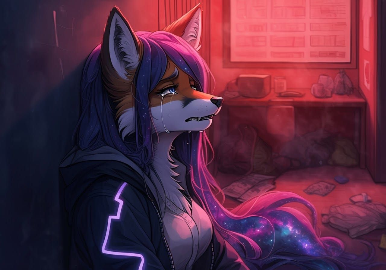 Heartbroken Fox in Ethereal Cosmic Aura
