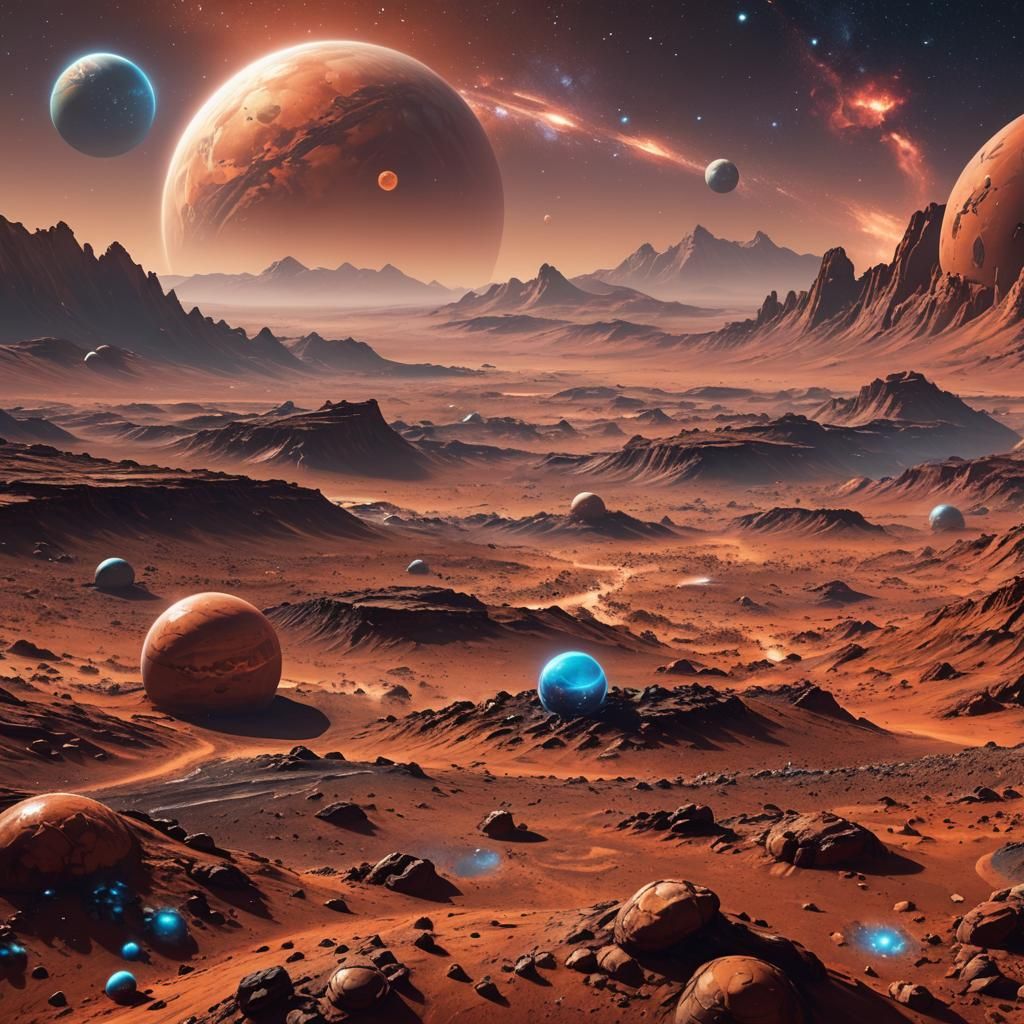 Epic Mars Landscape with Anime-Style Galaxy