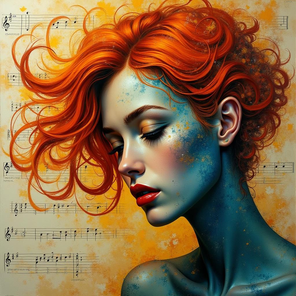 Cubist Redhead with Music in Urban Style