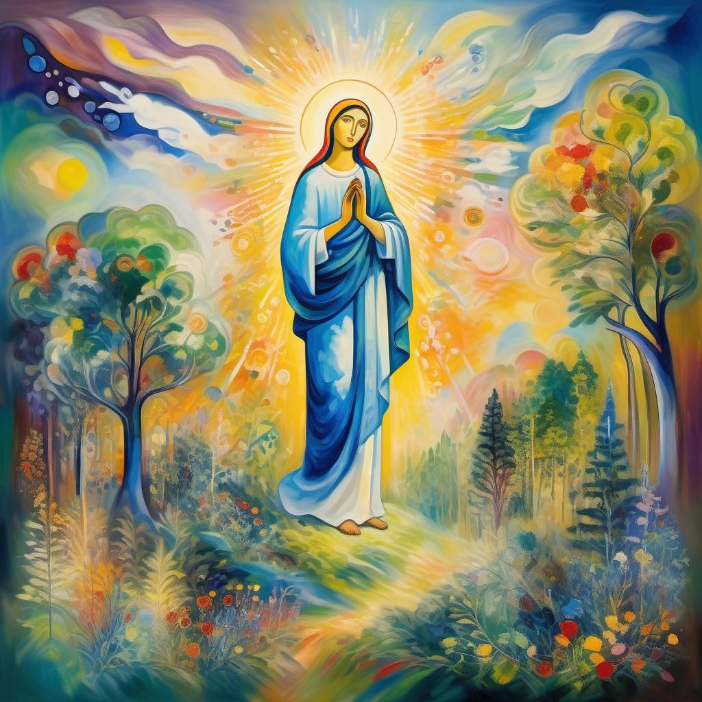 Mother of God in Dreamlike Expressionist Forest