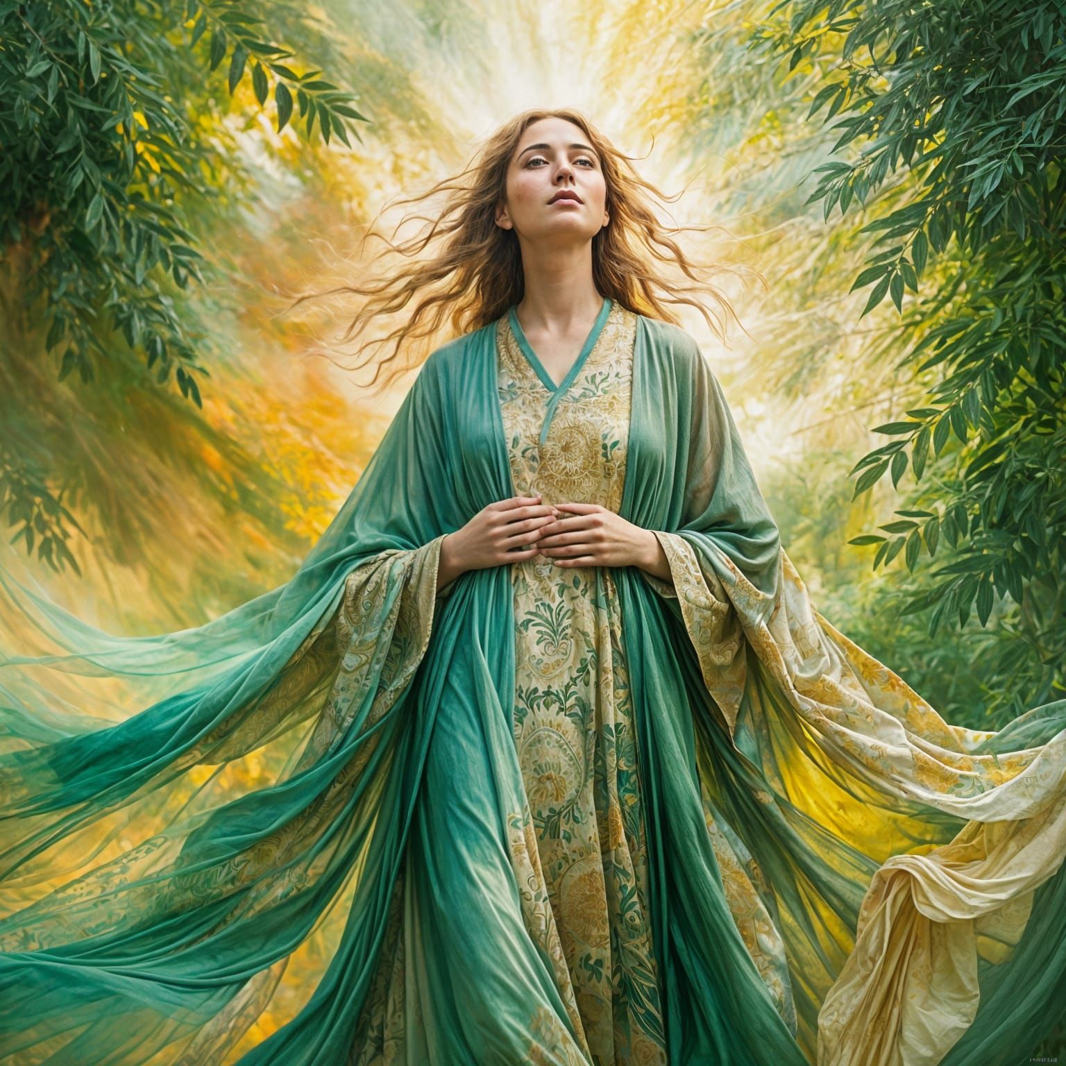 Dreamlike Expressionism Portrait: Mother of God in Spring