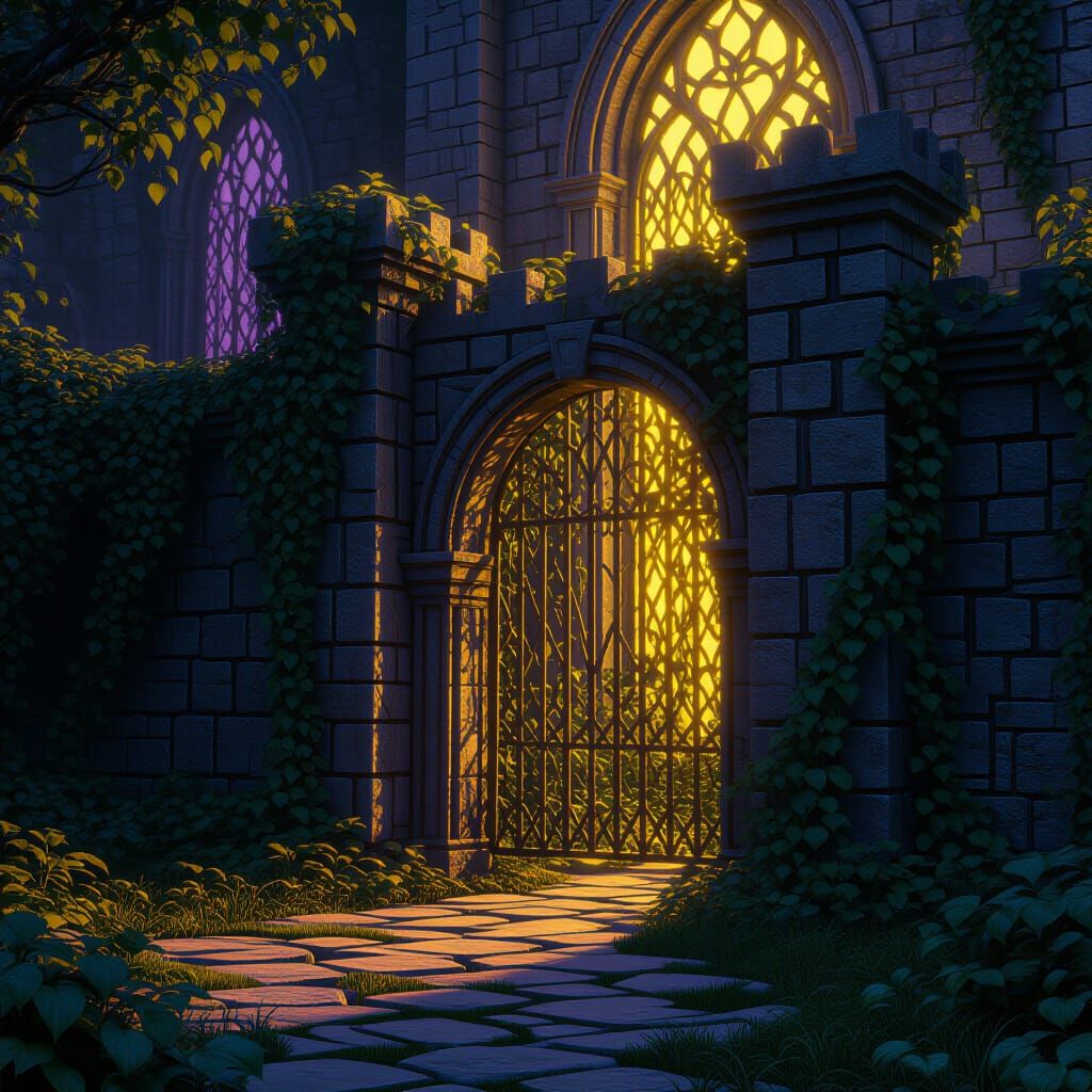 Mystical Dark Fantasy Realm in Art Nouveau Style