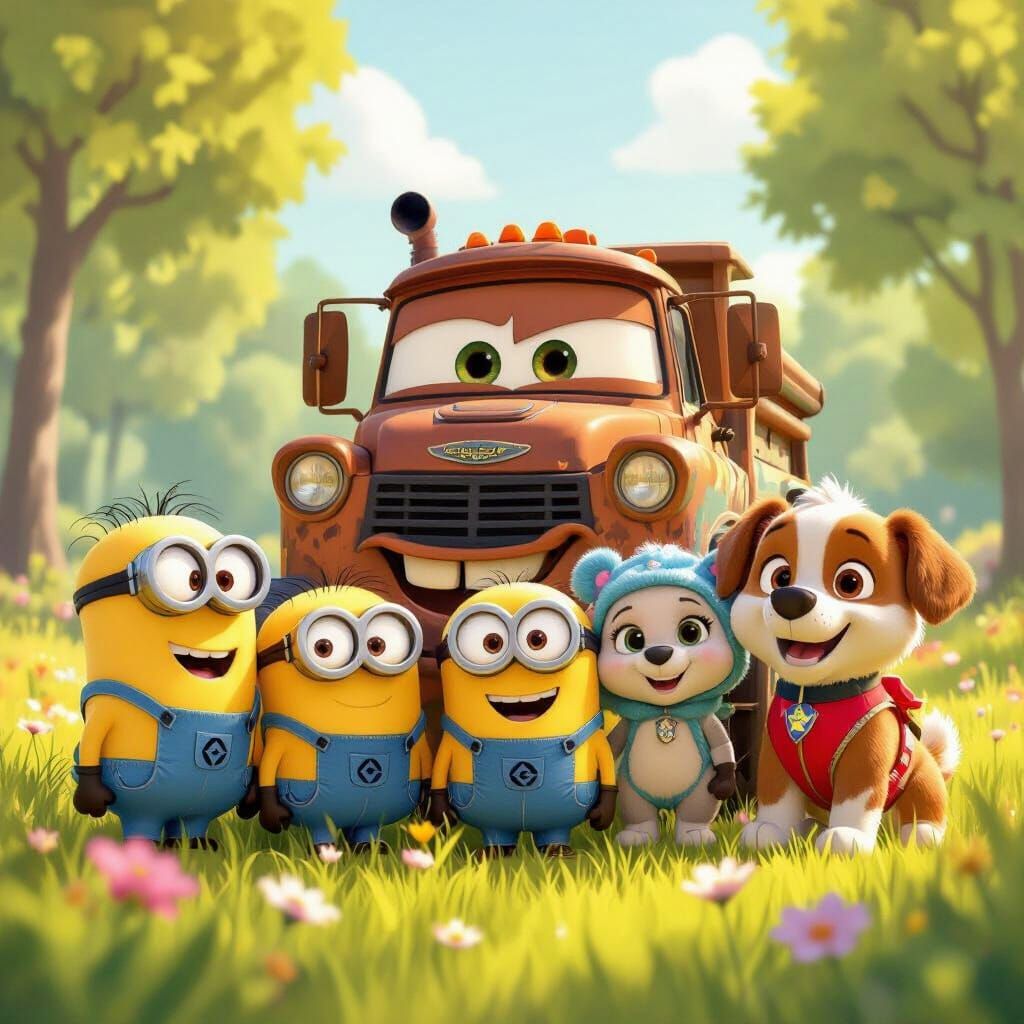 Beloved Cartoon Characters Unite in Sunny Meadow