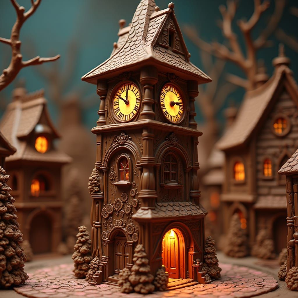 Chocolate Clocktower in Whimsical Candy Village Square