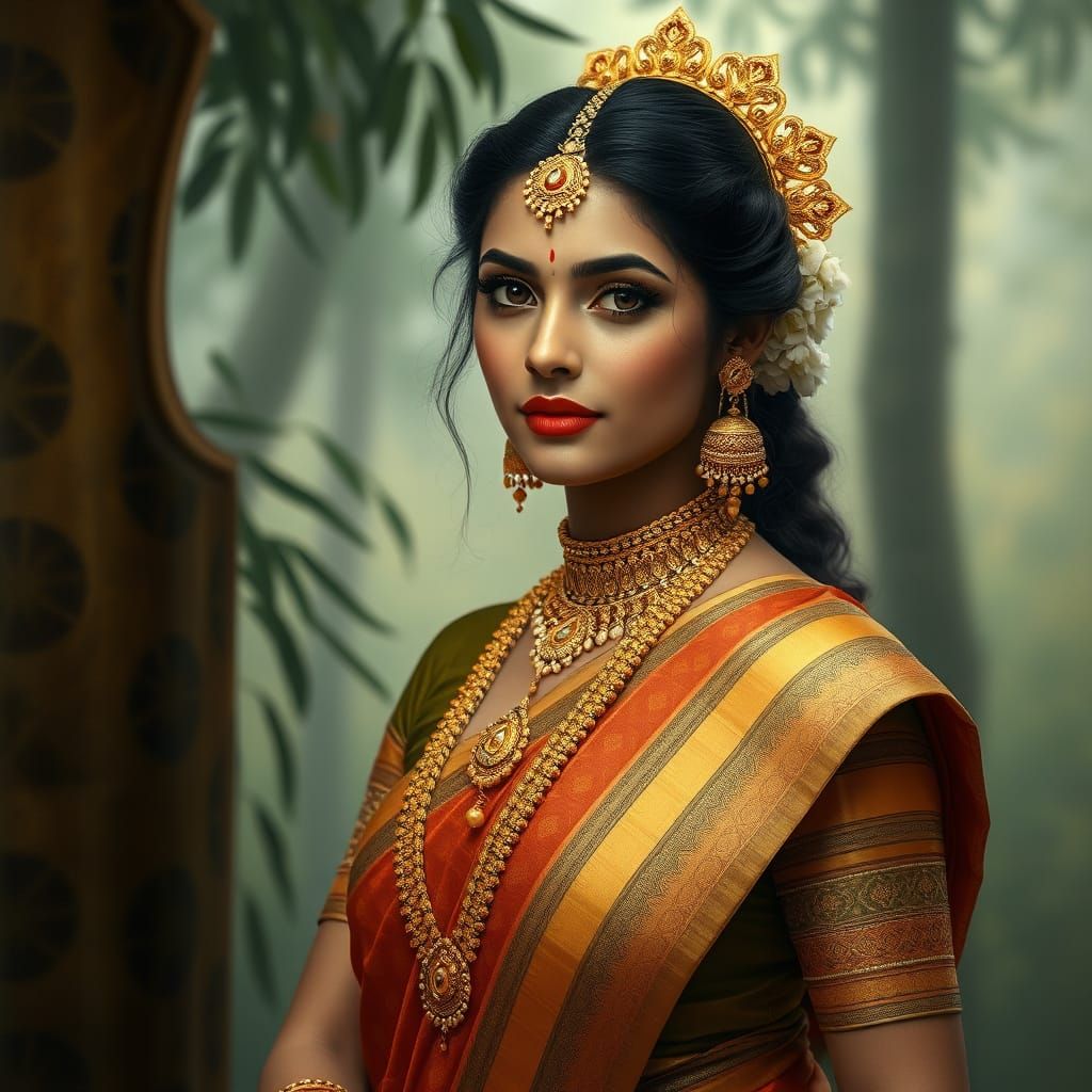 Indian Woman in Traditional Dress: Photorealistic Art