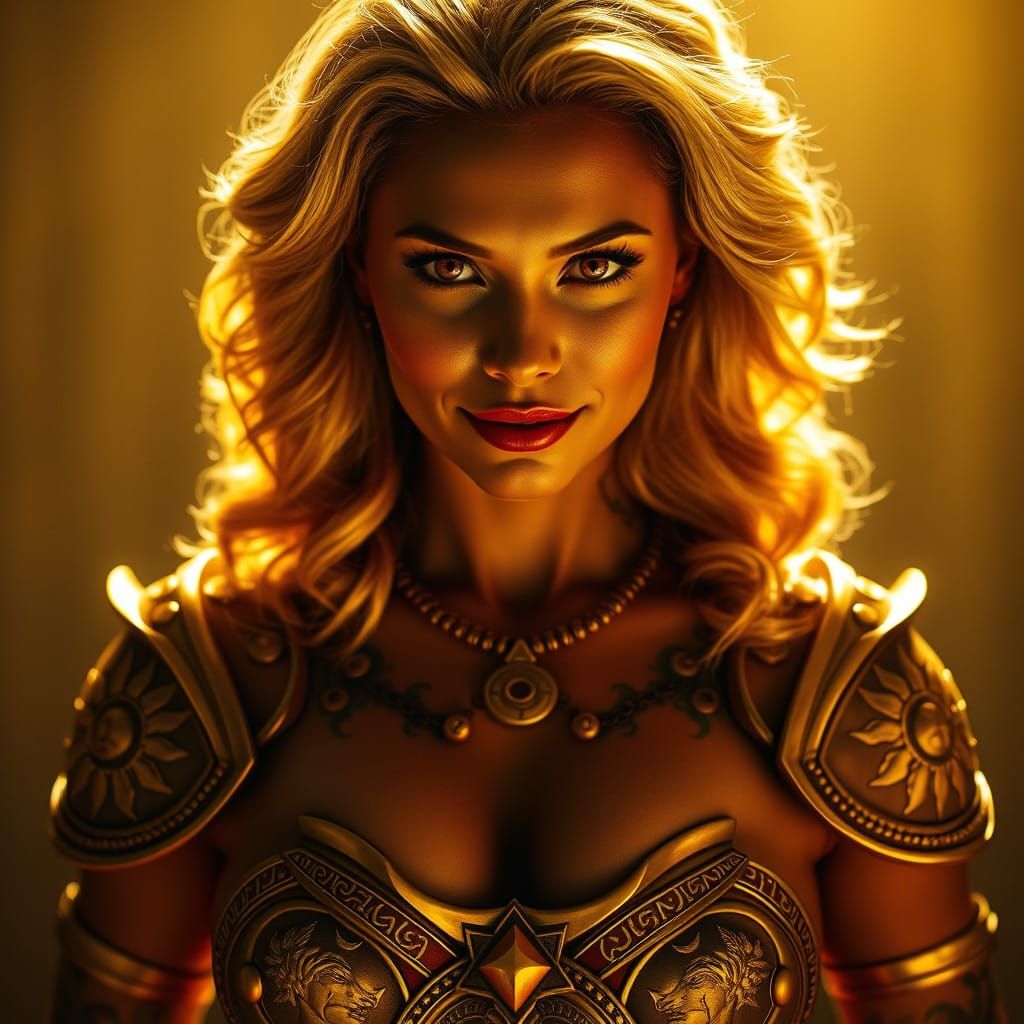 Regal Leo Woman Unleashes Inner Strength in Majestic Armor