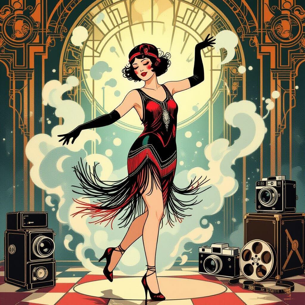 Art Deco Flapper in Smoky Speakeasy