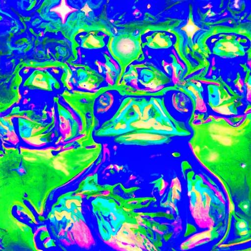Cosmic Frogs: Holographic Astral Illustration